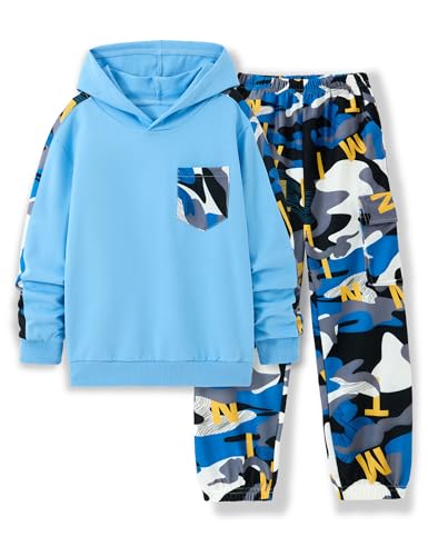 Image of mksodopy Boys Clothes Long Sleeve Hoodie and camouflage cargo pants Boy Outfits for 6-16 Years