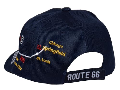 Image of TOP HEADWEAR Route 66 Embroidered Baseball Cap Americana Travel Hat | Mens Womens Historic Highway Inspired Style & Detailed Road Map Embroidery