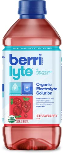Berri Lyte Plant Based Organic Electrolyte Solution – Pediatric Rehydration Drink – Low Sugar Strawberry Flavor, 1 L, 6 Ct #TOP8