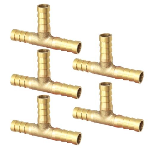 YDHfdc 5 Piezas Conector Manguera de 3 Vias Laton T Conector de Combustible 3 vías T Latón Adaptador, para Conectar Aire Agua Petróleo Combustible, 8 mm