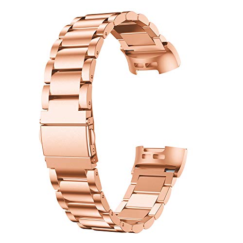 Preisvergleich Produktbild Luckhome Uhrenarmband Serie Lederarmband Ersatband Mit Edelstahl Metall Schließe Classic Armband Ersatz Band Ersatzarmband aus Edelstahl für Smart Watch-Armband für Fitbit Charge 3Rose Gold