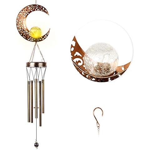 Banbu Solar Wind Chimes for Outside Moon WindChimes Outdoor Clearance with Crackle Glass Ball&5 Waterproof Hollow Rust Resistant Pipes Bell Wind Chime for Unique Memorial Gifts Garden Yard Patio Decor Cover