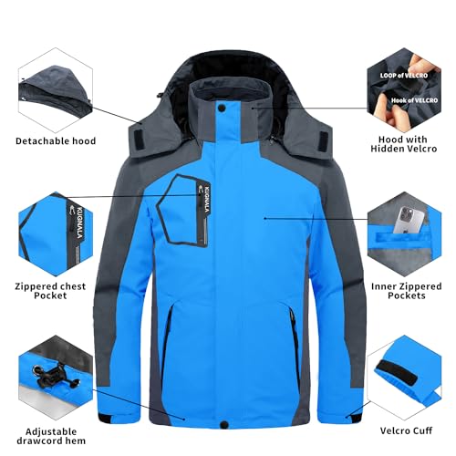 Image of Mens Winter Skiing Jacket 3 in 1 Waterproof Warm Snow Fleece Lining Coat Hooded Windproof Jacket S-6XL