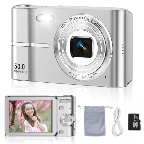 Cámara Digital Compacta 50MP 1080P FHD, Cámara de Fotos Compacta con Zoom Digital 16X y Pantalla LCD de 2,4, Tarjeta SD 32GB Incluida, Camara de Fotos Digital para Niños, Adolescentes y Principiantes