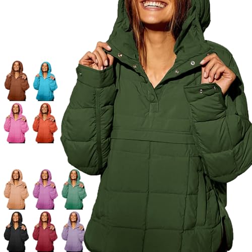 Pull léger et chaud matelassé oversize femme veste à capuche vert militaire S