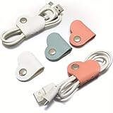 6-Pack Heart-Shaped Faux Leather Cable Straps, Headphone & Headset Cable Organizer, Cable Management Clips, Cable Fixator Set