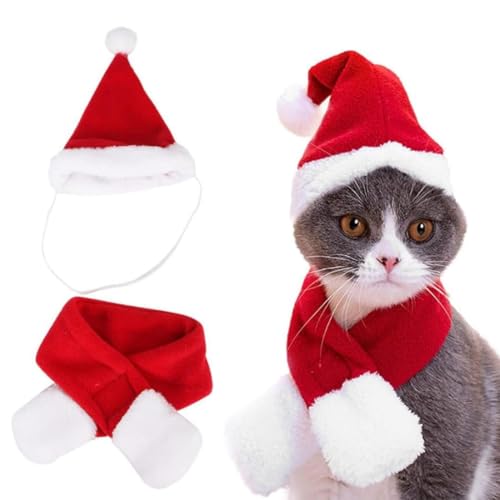 YUVKIN 2 peças acessórios de disfarce natalício para animais de estimação, gorro de Natal e cachecol para cães e gatos (vermelho)