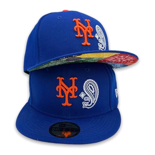 New York Mets 59Fifty Rare Bandana UV Mets Patch Fitted Blue Hat with Bandana UV Under Brim Baseball Cap Hat (US, Numeric, 7 7/8, Blue)
