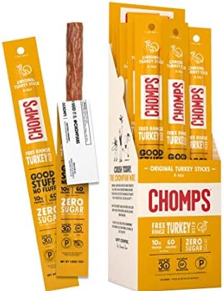 Chomps Free Range Jerky Snack Sticks Keto Paleo Whole30 Approved Gluten Free Sugar Free 60 Calorie Snacks ,1.15 Ounce (Pack of 24)