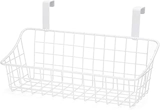 フックグリッド収納バスケット付きバスケット、ドアの後ろまたは手すりに掛けて、キャビネットのドアの上に、白