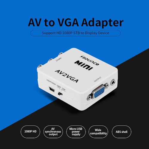 Image of Sounce AV RCA to VGA Adapter, Composite CVBS Audio Video to VGA Converter with 3.5mm Audio & USB Power Cable, 1080P Output for DVD /VCD /Set-Top Box to TV Monitor Projector
