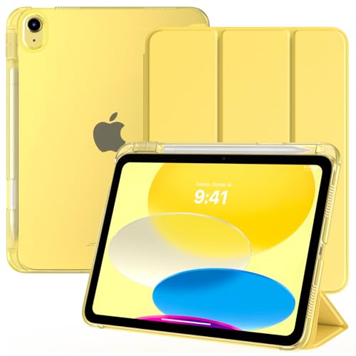 TiMOVO Case for iPad A16 11th Generation 2025 11 Inch/iPad 10th Generation 2022 10.9 Inch with Pencil Holder, Slim Stand Cover with Translucent Back, Support Touch ID, Auto Wake/Sleep, Light Yellow