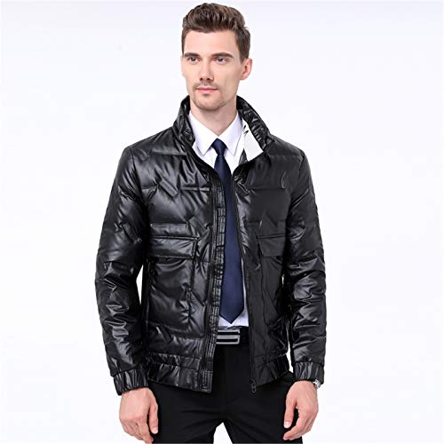 QLFA Invierno por la Chaqueta, la Chaqueta de Cuello Alto de los Hombres de Pato Blanca Brillante Corto regruesamiento Calor Diaria Simple Informal,Negro,180