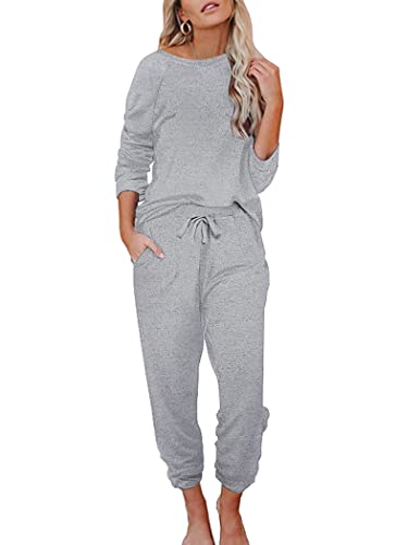 Ekouaer Loungewear Teen Girls 2 Piece Long Sleeve Pullover And Pajama Bottoms Plus Size Pj Lounge Sets Light Grey, Xx-Large #TOP20