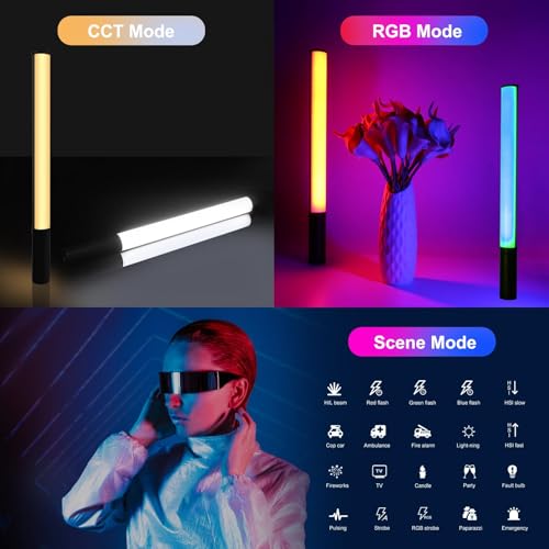 Image of PULUZ RGB LED Video Light Stick, Photography Lighting Wand with 132 LEDs Lights, Dimmable 2500K~9000K CRI95+ Full Color LED Light with 2600mAh Battery, 20 Light Scenes