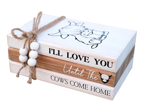 LIVDUCOT Highland Cow Wood Book Stacks Decor...
