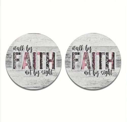 3 Nails 1 Cross Christian Car Coasters with Bible Verse Universal Fit 2pk Faith Inspirational Absorbent and Easy to Clean (Walk By Faith)