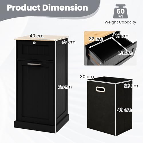 GIANTEX Armario de Lavandería con Cajón y Cesto para Colada Extraíble, Armario de Madera para Ropa Sucia, 40 x 37 x 82 cm, Mueble de Almacenamiento para Baño, Lavandería (Negro) - imagen 3