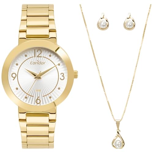 Condor - Kit Relógio Feminino Dia A Dia Dourado -