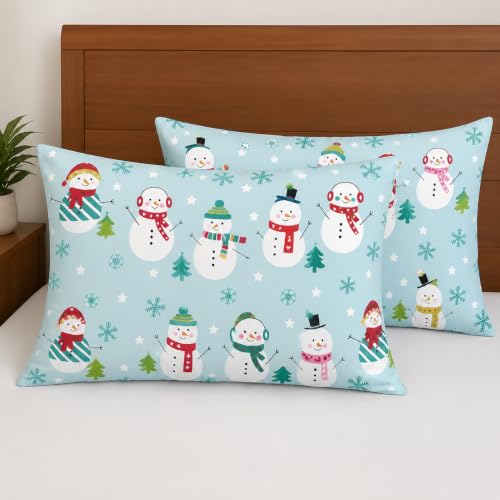 Image of Microfiber Pillow Cover 17x27 Inch (Pack of 2) | Soft & Durable | Ideal for Bed & Sofa Snowman