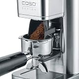CASO BaristaChef Inox – elektryczny młynek do kawy, trwały stożkowy mechanizm mielący ze stali nierdzewnej, z uchwytem sitkowym, 48 precyzyjnych stopni mielenia, bez aromatu 450 obr./min, indywidualne