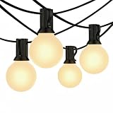 G40 Outdoor Frosted String Lights, 25Ft Globe Frosted White String Lights with 27 Small Round Bulbs, Waterproof Connectable Hanging Lights for Outside Backyard Porch Umbrella Bistro Decor, Black Wire