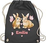 Turnbeutel Rucksack personalisiert - Ostergeschenke Ostern - Süße Hasen Mädchen - Osterhasen Geschenk - Unisize - Dunkelgrau - hase easter osterhase osterngeschenke name ostegeschenk - WM110