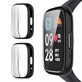 GIOPUEY [2 Stück Hülle Kompatibel mit Xiaomi Redmi Watch 3 Active, Soft TPU, Shock Resistant, Xiaomi Redmi Watch 3 Active Cover - Black+Black