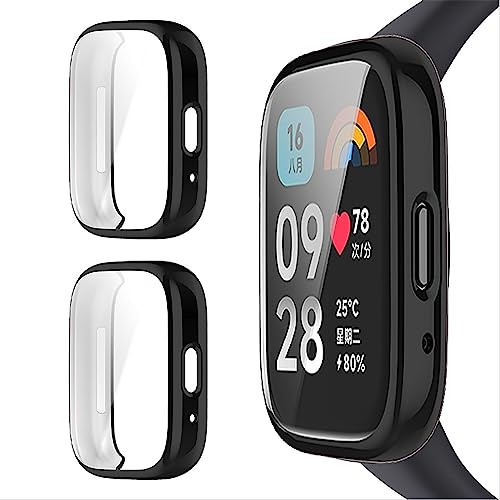 Giopuey [2 Pezzi Cover Per Xiaomi Redmi Watch 3 Active, Soft Tpu, Shock Resistant, Xiaomi Redmi Watch 3 Active Custodia - Black+Black