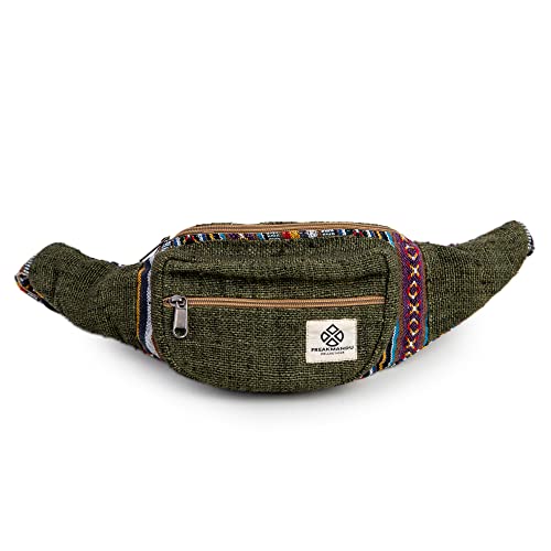 Miniatura 6 de Freakmandu Cáñamo Riñonera Fanny Pack Estilo Bohemio Paquete De Cintura Cadera Bolsa Para De Viajar Senderismo Correr Trotar, Safari