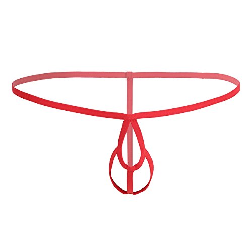 FEESHOW Mens Crotchless Hollow Openwork G-string Thongs Bikini Underwear Lingerie Red Large (waistline 27.5-52.0")