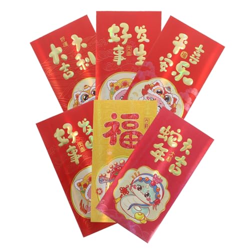 NUOLUX 6個蛇年 お年玉袋 伝統的な赤い封筒 丈夫な製 お札やカード収納可 春節や結婚式など多用途 お祝いに