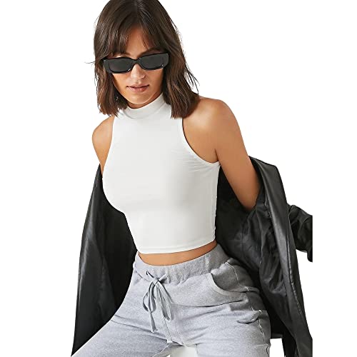 Image of Women's Solid Ribbed Crop Tank Top - Stylish Western Sleeveless Top for Girls