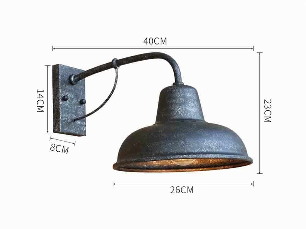 Retro Industrie Wandleuchten Aussen Innen Wandlampe Vintage E27 Wandlichter Metall Schatten Außenlampe für Außen Garten Loft Balkon Flurbereich Antik Matt-Silber,40 * 23 * 26CM IP44