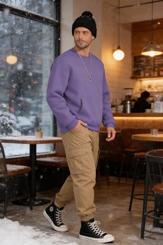 ZITY Mens Fleece Pullover Sweatshirt Sherpa Winter Warm Long Sleeve Thermal Heavyweight Sweaters Underwear Crewneck Tops Purple - image 6