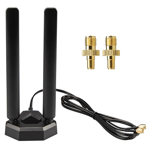 BOOBRIE WiFi 6E Antenna Kit 2.4GHz 5.8GHz 6GHz RP-SMA Male Magnetic Base WiFi SUB 6 Network TS9 Antenna Aerial and RP-SMA Female to TS9 Male Adapter for PCI-E Wireless Router Hotspot Extender Booster