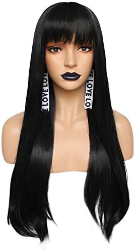 Anogol Hair Cap+Heat Resistant Synthetic Hair Long Natural Wavy Lolita Wigs Black Wig For Anime Cartoon Costume Party Wig For Halloween Wig For Christmas Wig