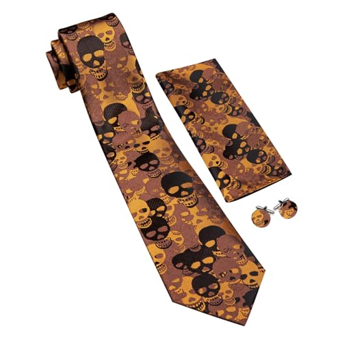 Image of Barry.Wang Man Tie Sets Skull Ties Animal Extra Long Necktie Silk Woven Handkerchief Cufflinks Festival Party Gift