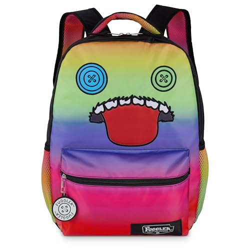Image of AI ACCESSORY INNOVATIONS Fuggler Backpack with Big Face Oogah Boogah Character, Rainbow Gradient, 16 Inch, Polyester, 3 Pockets, Adjustable Straps, for Kids Ages 5-12