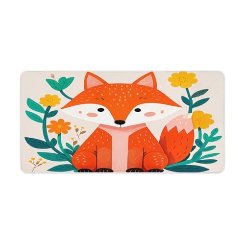 Tapis de souris grand format renard et fleurs, une idée cadeau bureau originale