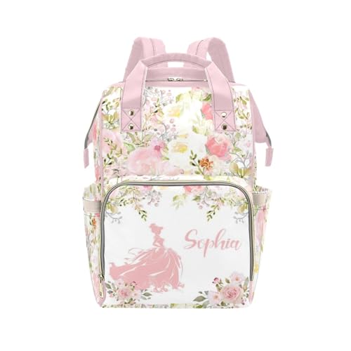 Custom Diaper Bag Backpack for Women, Personalized Name Nursing Mommy Daypack, Diaper Bag for Girls Boys, New Mom Gifts (Princess Castle)
