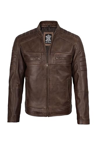 Image of fjackets Leather Jacket Men Real Lambskin - Cafe Racer Moto Style, Stand Collar Zip Up Jacket