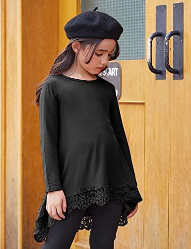 Arshiner Girls Blouse Long Sleeve Tops Tunic Loose Soft Casual T-Shirt C Black 7-8 Years #TOP2