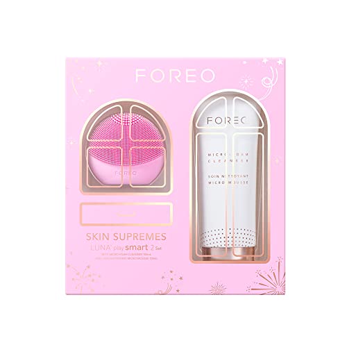FOREO LUNA play smart 2 Skin Analysis & Face Cleansing Brush + Micro-Foam Cleanser 3.3 fl. oz. Skin Supremes Holiday Set, Rosa