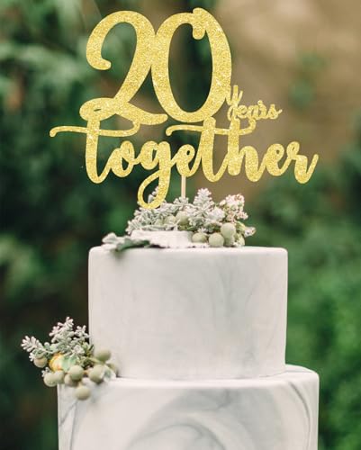 veegood 20 years together golden cake topper, happy 20th Anniversary Cake Toppers, 20th Anniversary Decorations, 20th Wedding Anniversary Party Supplies,Twenty Anniversary Cake topper