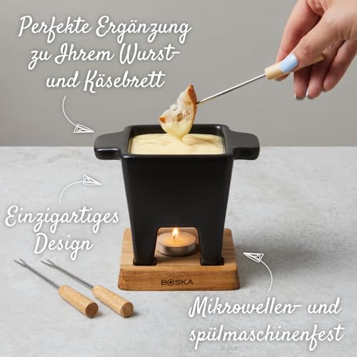 Boska - Käsefondue set klein 2 personen - Nero Tapas Fondue Klein Teelichter - 300 ml Inhalt für 175 gr Geschmolzenen Käse [ink. Fonduegabeln] [Mikrowellen-und Spülmaschinenfest]