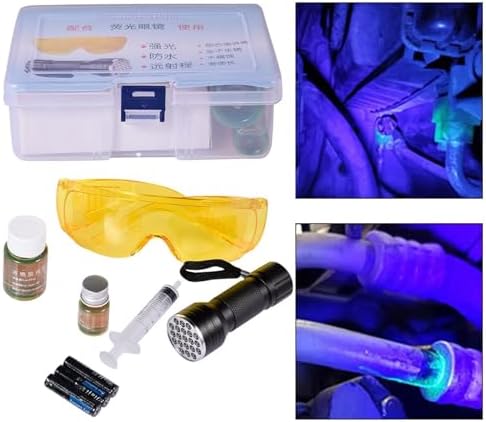 Leak Detector Kit - UV Dye Leak Detection Tool, Engine Oil Leak Detection Tools | Fluorescent Oil Leak Detection Glasses, Air Conditioning Accurate Leak Detector Tools for Automobiles Households
