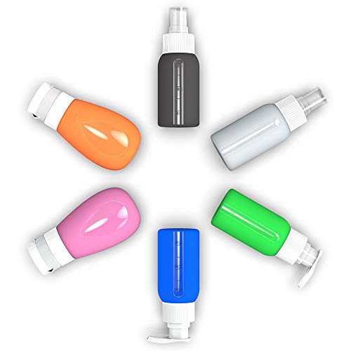 Cosytime Travel Bottles,6-Pack(2x Flip On Bottles,2x Mist Spray Bottle,2x Press Pump Bottles) Leakproof Travel Containers,TSA Silicone Travel Refillable Bottle For Perfume,Lotion,Shampoo