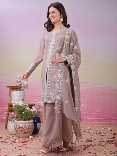 Image of Women's Embroidered Kurta Palazzo Set with Dupatta,Ethnic Suit, for Festive