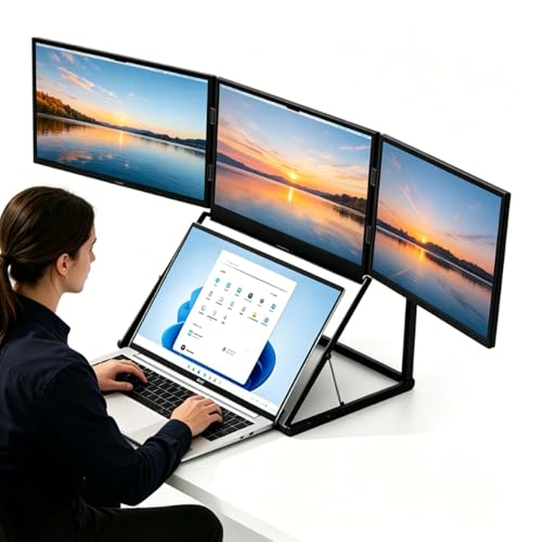 Image of Laptop Screen Extender 15.6 inch Portable Foldable Triple Laptop Monitor Extender,360 Rotatable & 3 Levels Height Adjustable,Low Blue Light Eye Care with Dual Speakers(Black)